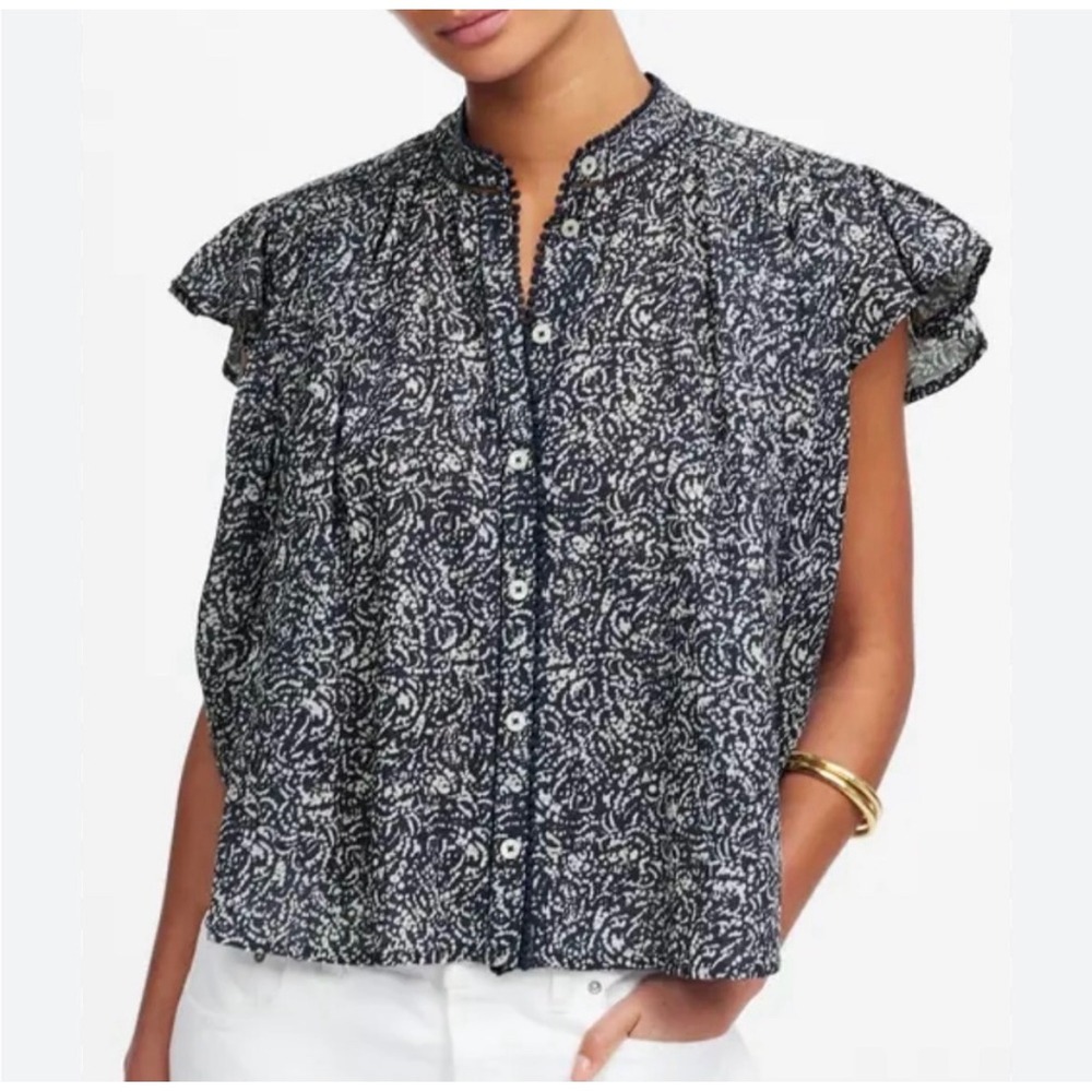Madewell Printed Flutter-Sleeve Button Blouse